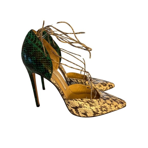 Bionda Castana Stiletto Heels Size 40 / 9-9.5 Snakeskin Two Toned Ankle Ties - Picture 3 of 11
